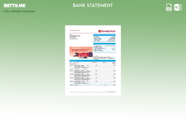 модерен стил Австралија Bendigo извод од банкарски ексел шаблон